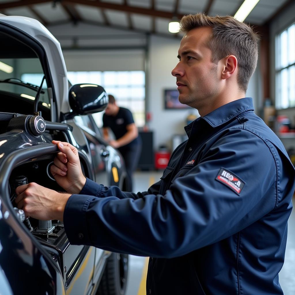 Qualified Car AC Technician Performing Repairs in Newcastle