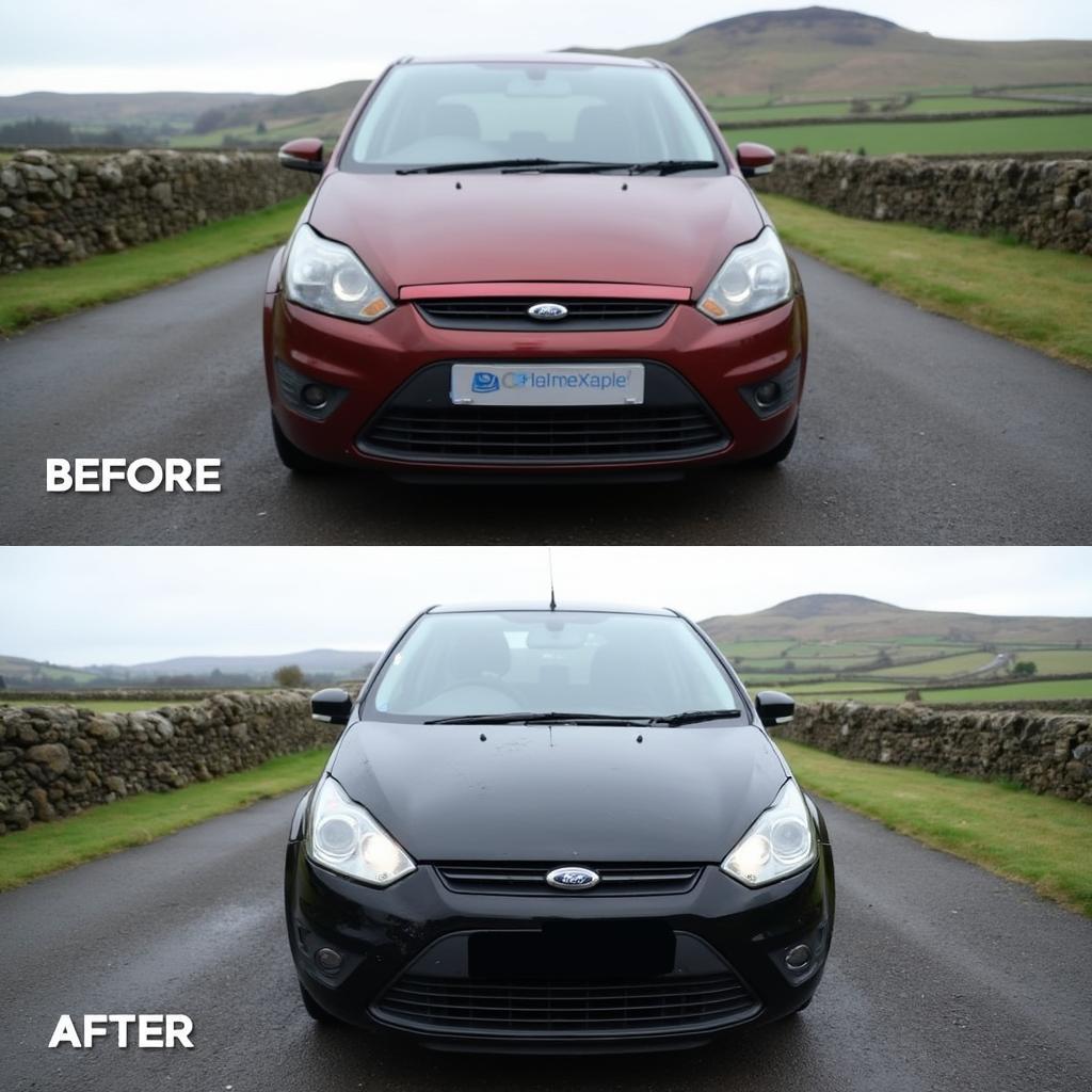  A gleaming car with a flawlessly repaired bumper set against the backdrop of the Scottish Borders 