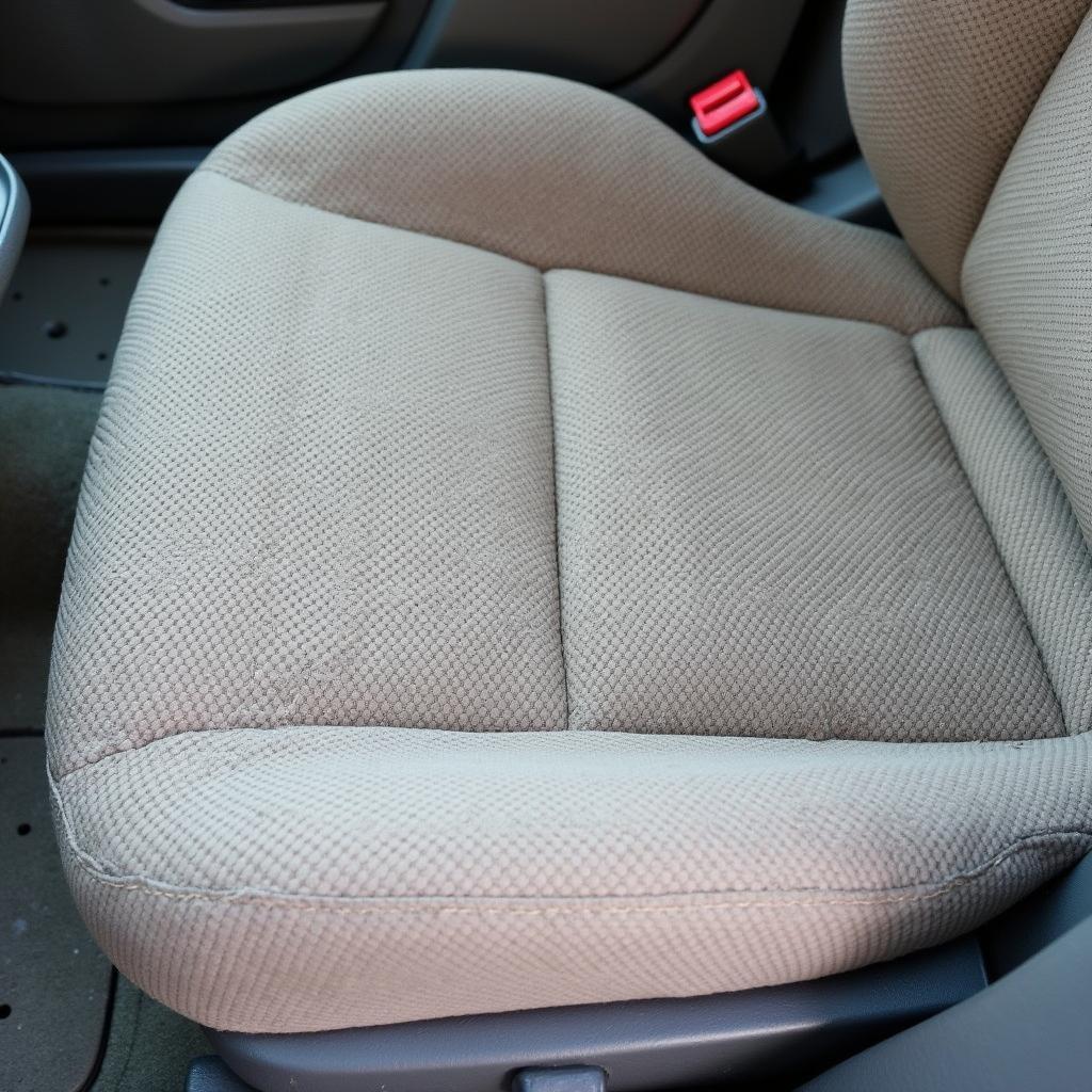 A cloth car seat after being repaired