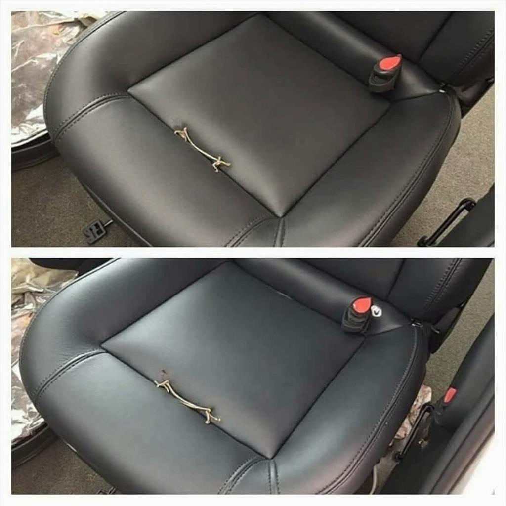 A successfully repaired cut on a leather car seat