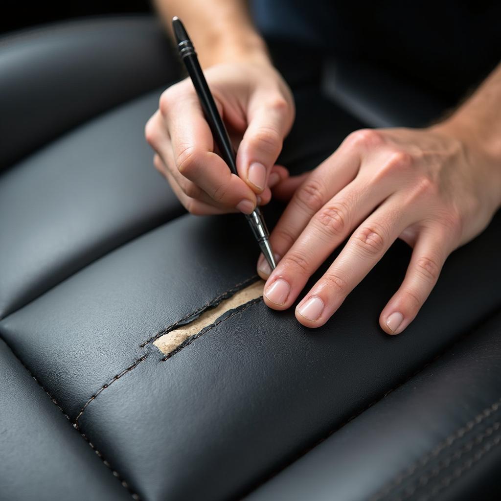 Repairing a tear in car seat leather