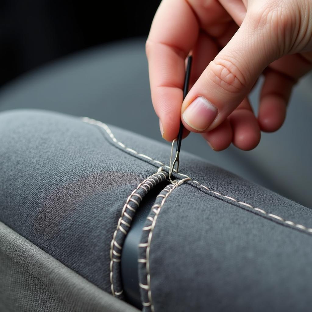 Repairing Cloth Car Seat Seam with Needle and Thread