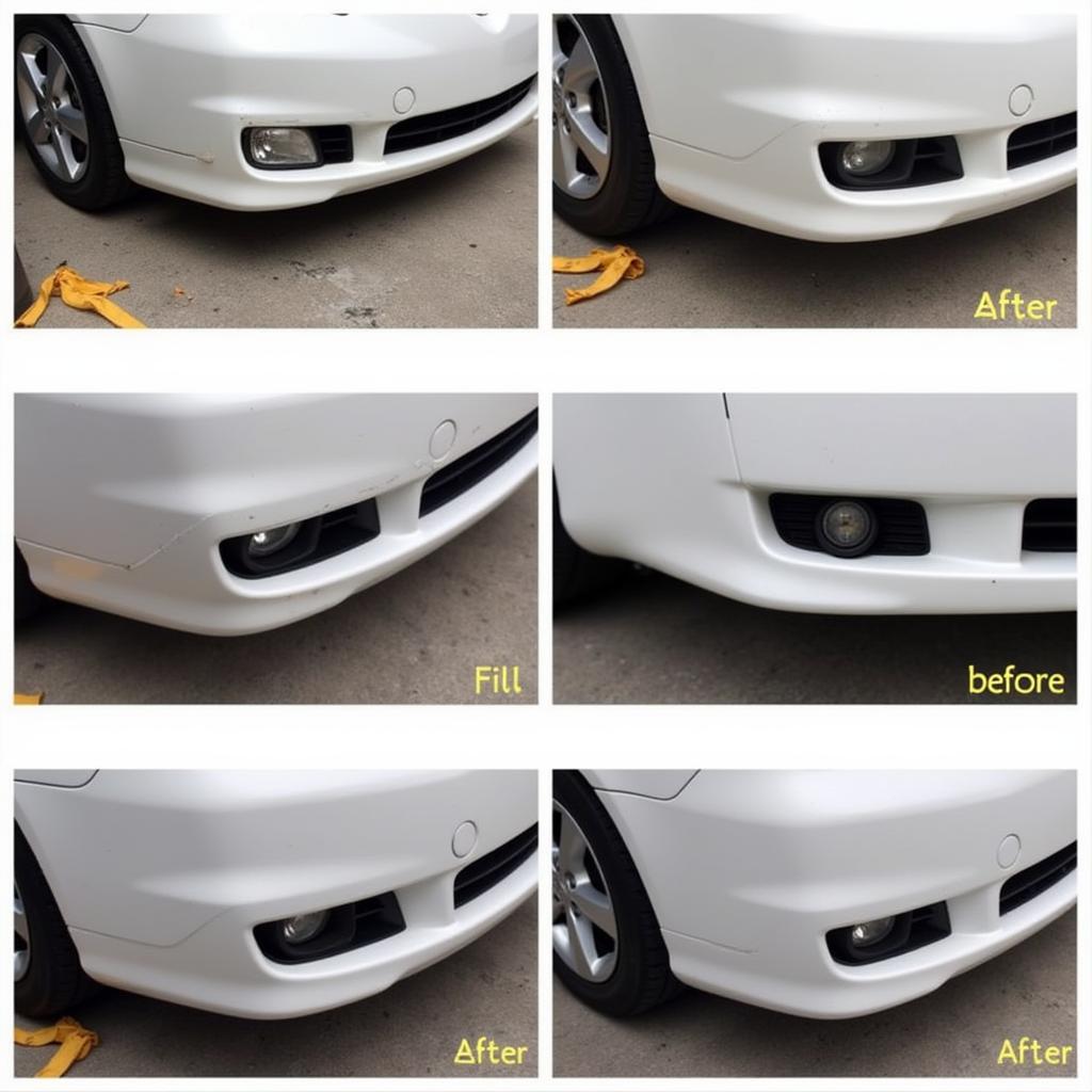 Step-by-step process of repairing a cracked car bumper