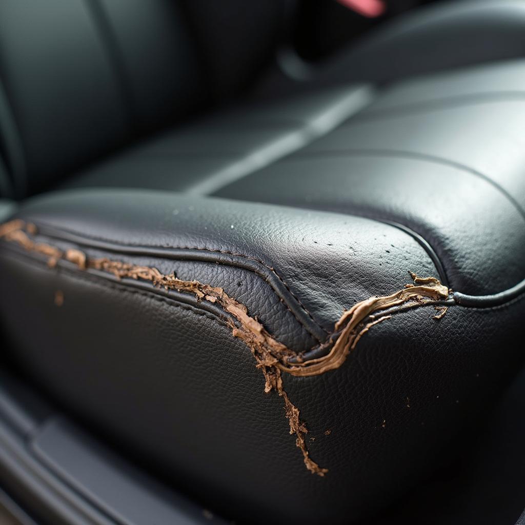 Damaged Vinyl Trim on a Leather Car Seat