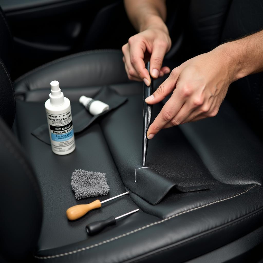 Repairing a scratch in a leather car seat