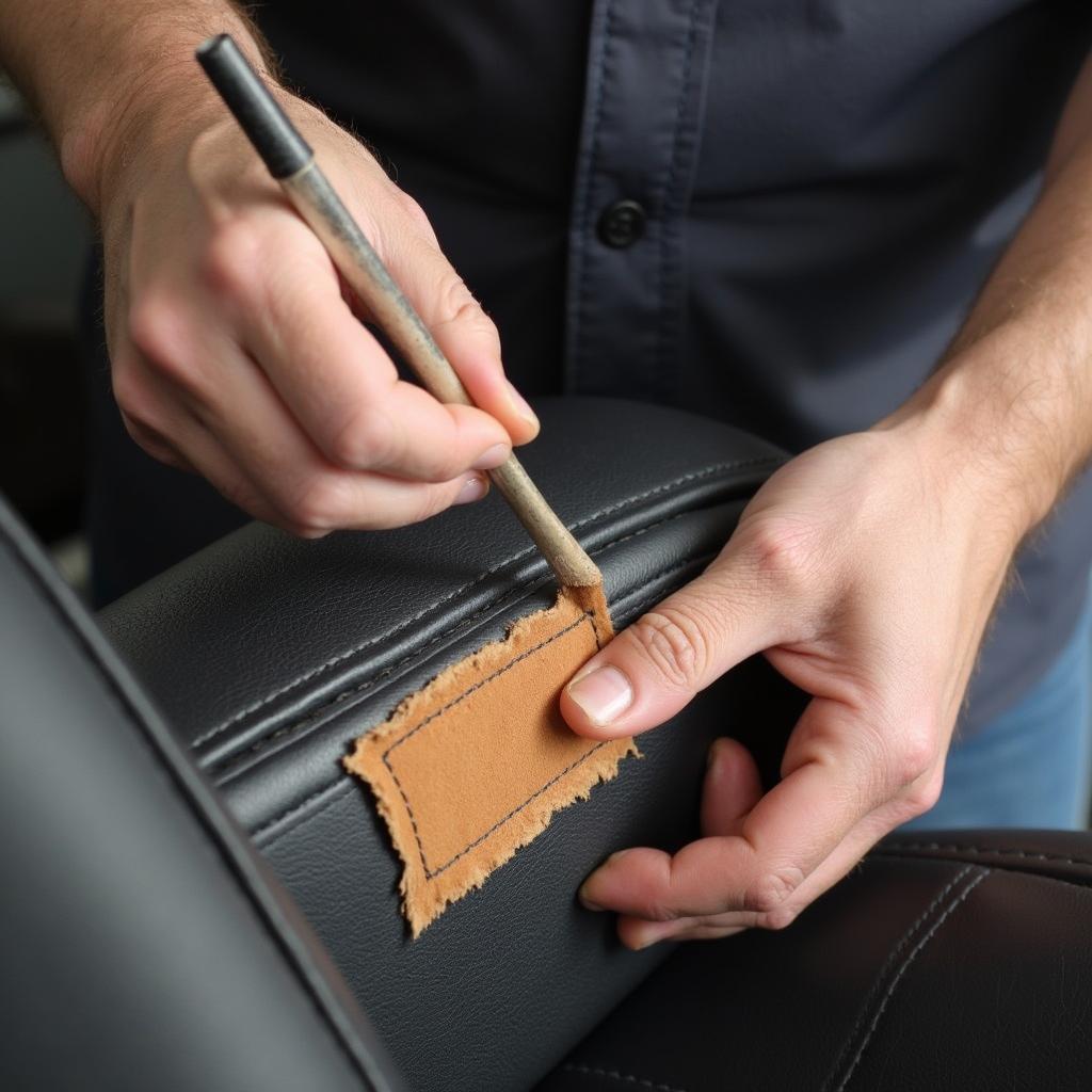 Applying Leather Filler and Patch to Car Seat