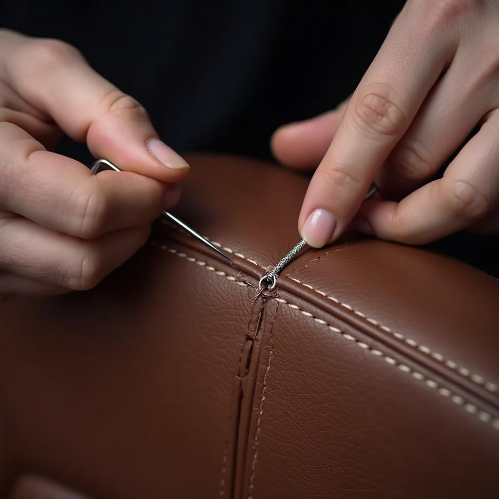 Repairing a torn leather car seat seam