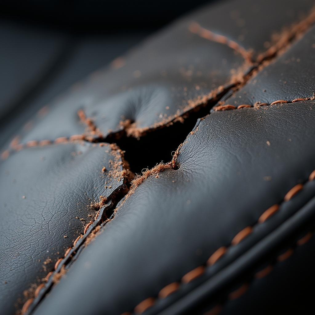 Ripped Leather Car Seat Closeup