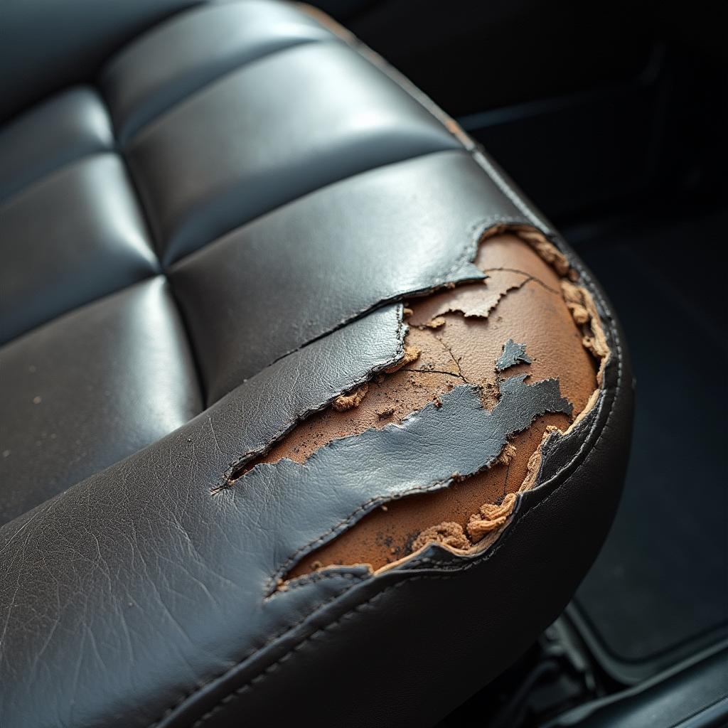 Ripped leather car seat