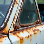 Rusted Car Window Frame Showing Signs of Damage