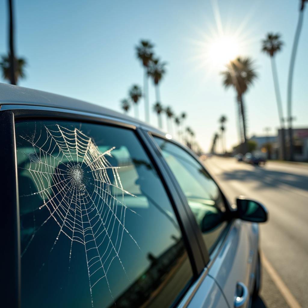 Car with damaged window in Santa Monica