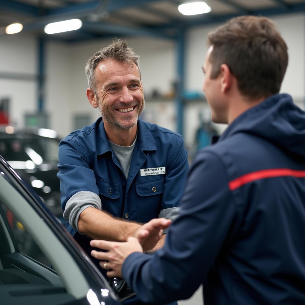 Satisfied customer receiving their repaired car in Clacton-on-Sea