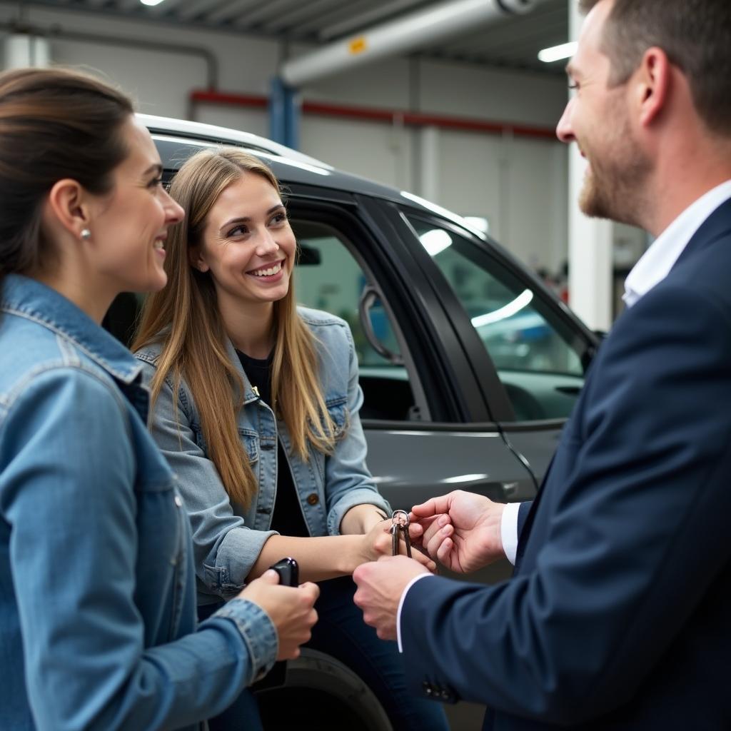 Satisfied customer receiving their repaired car in Seaford