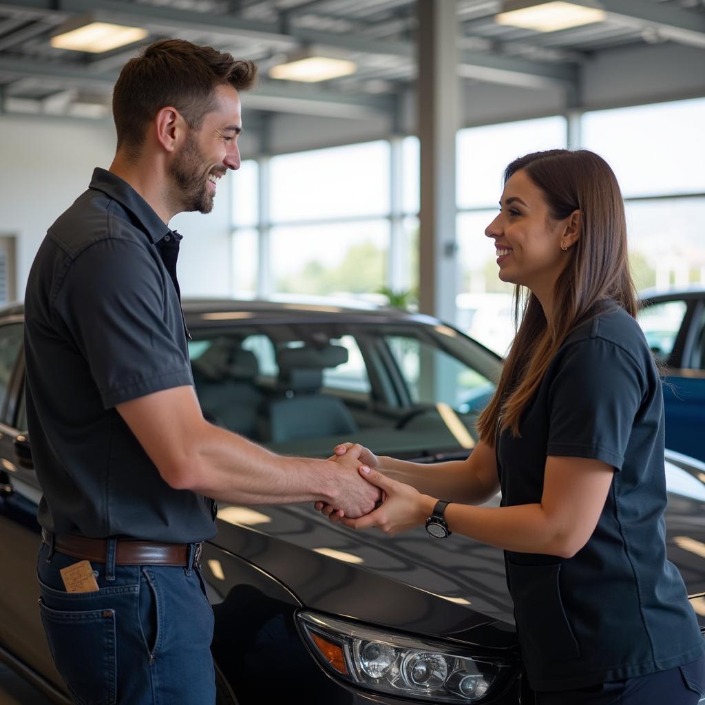  Customer Receiving Their Repaired Car with a Smile