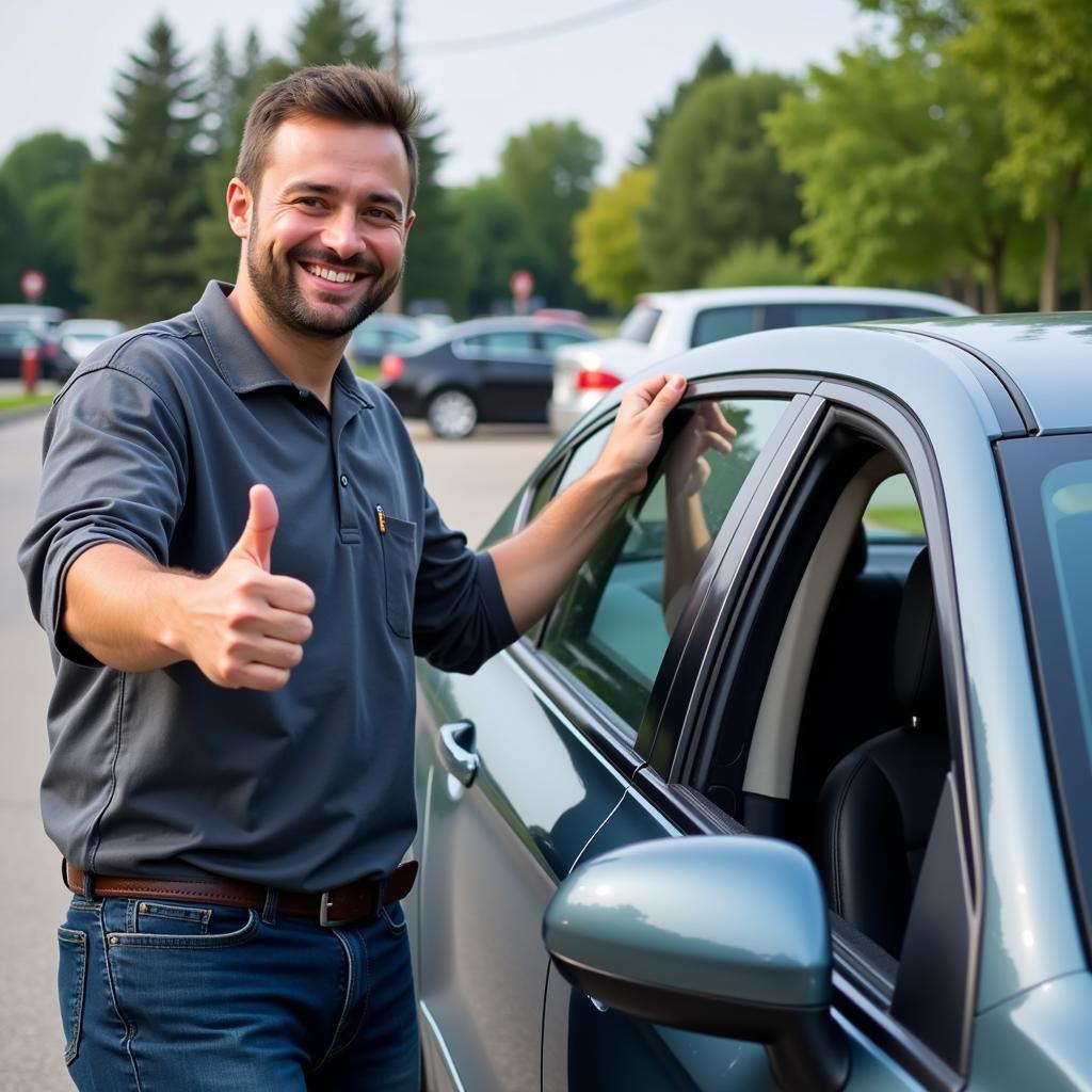 Satisfied Customer with Repaired Car Window