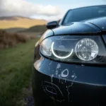 Car bumper with visible damage in a Scottish Borders setting