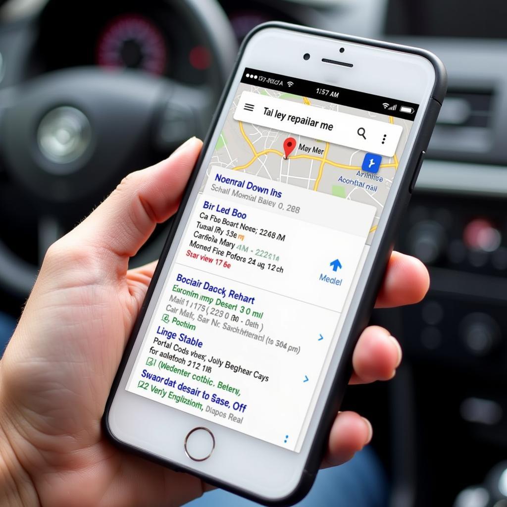 Searching for "Car Key Fob Repair Near Me" on a Smartphone