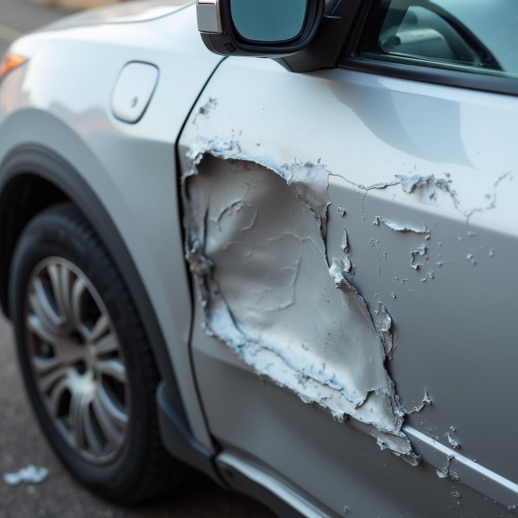 Car Door with Severe Ding and Paint Chips