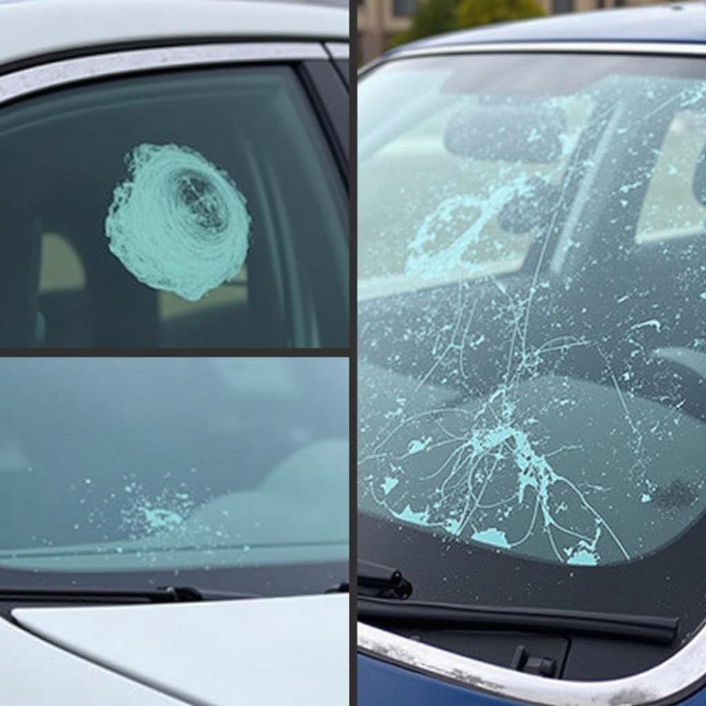 Car window with impact damage