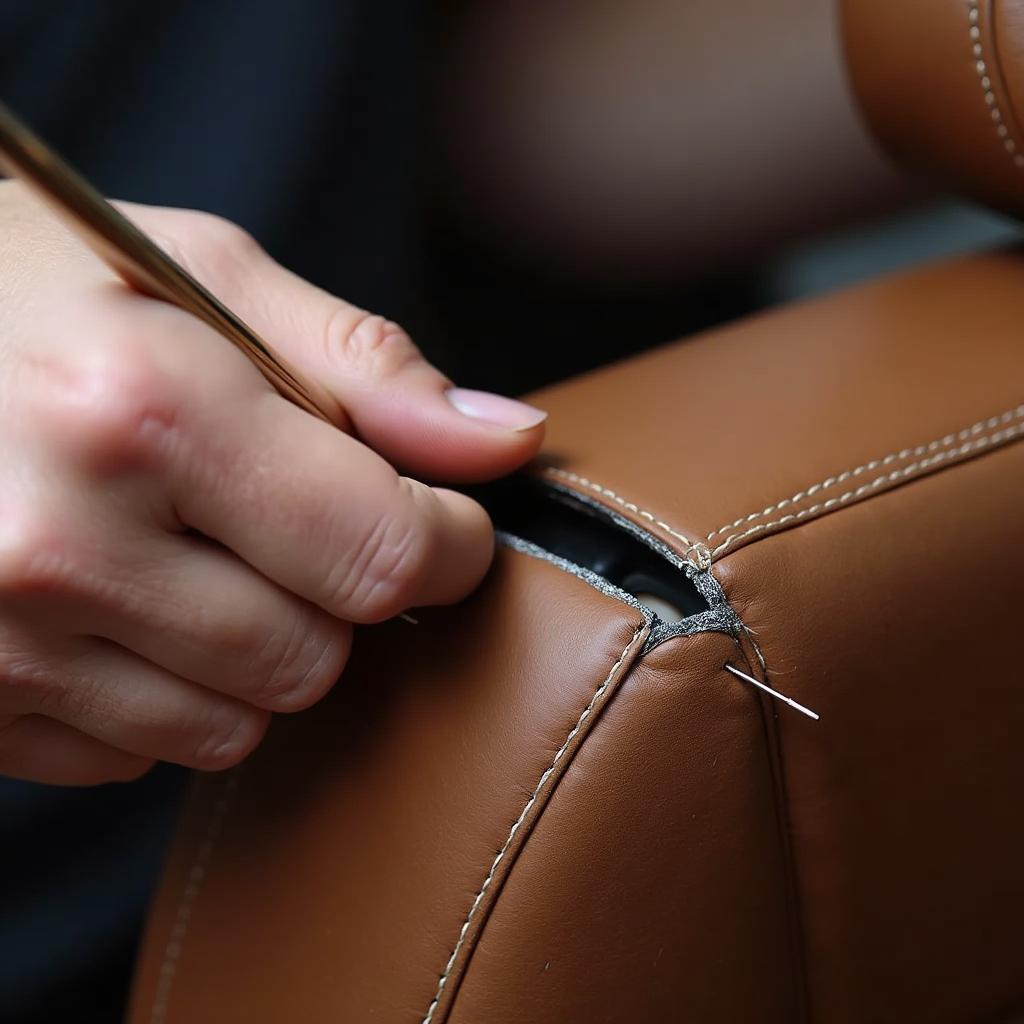 Stitching a leather car seat seam