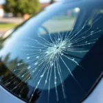 Car window with a large crack in Sun Valley