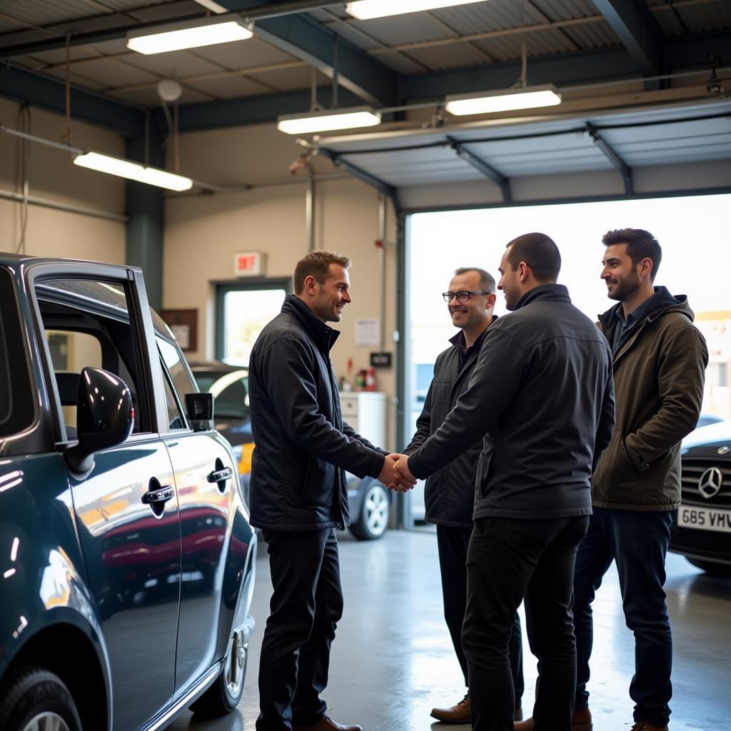 Car window repair shop in Sunderland with customers