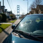 Car with a cracked windshield in Tacoma