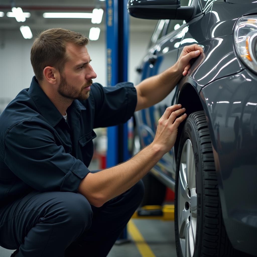 Experienced Telford car mechanic inspecting vehicle damage