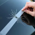 Applying packing tape to a cracked car window