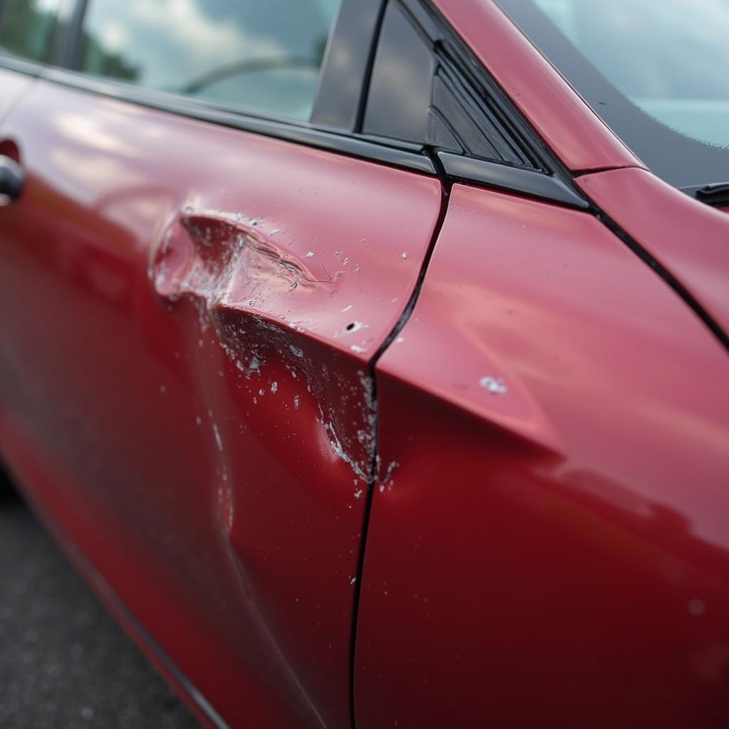 Car with significant dent damage