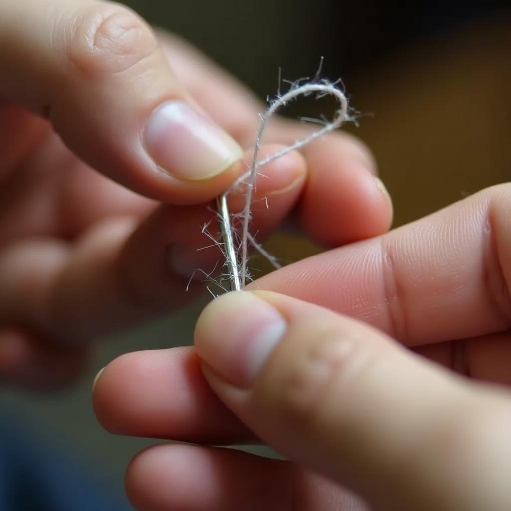 Threading a Needle for Leather Repair