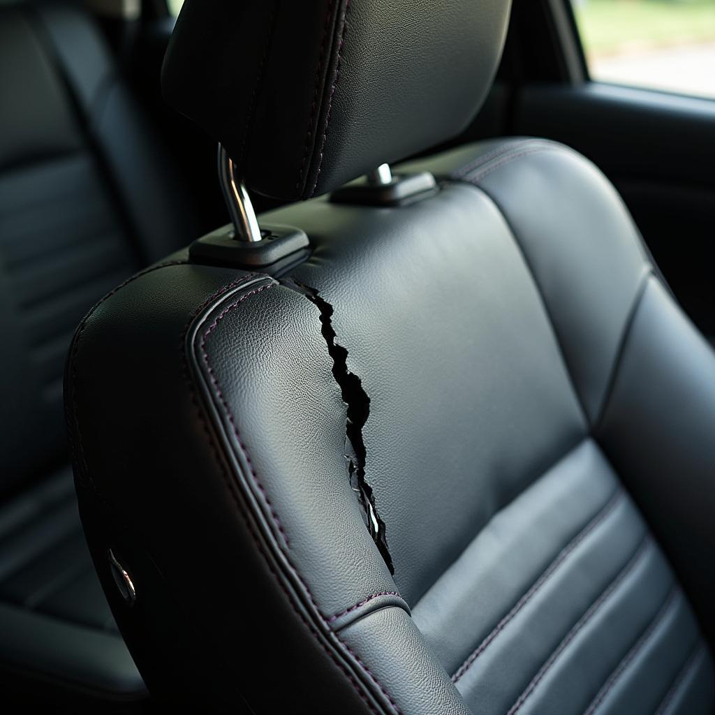 Torn car seat interior