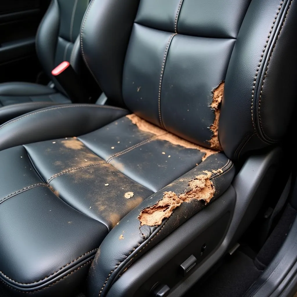 Torn Leather Car Seat