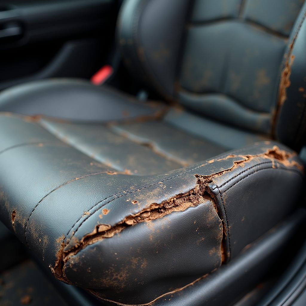 Torn Leather Car Seat