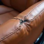 Close-up of a torn leather car seat