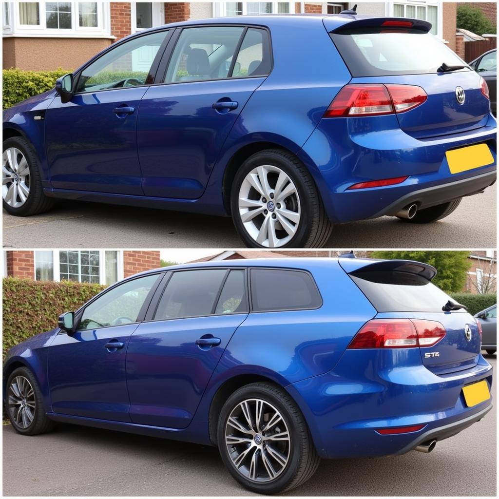 Before and after photos of a car body repair in Towcester