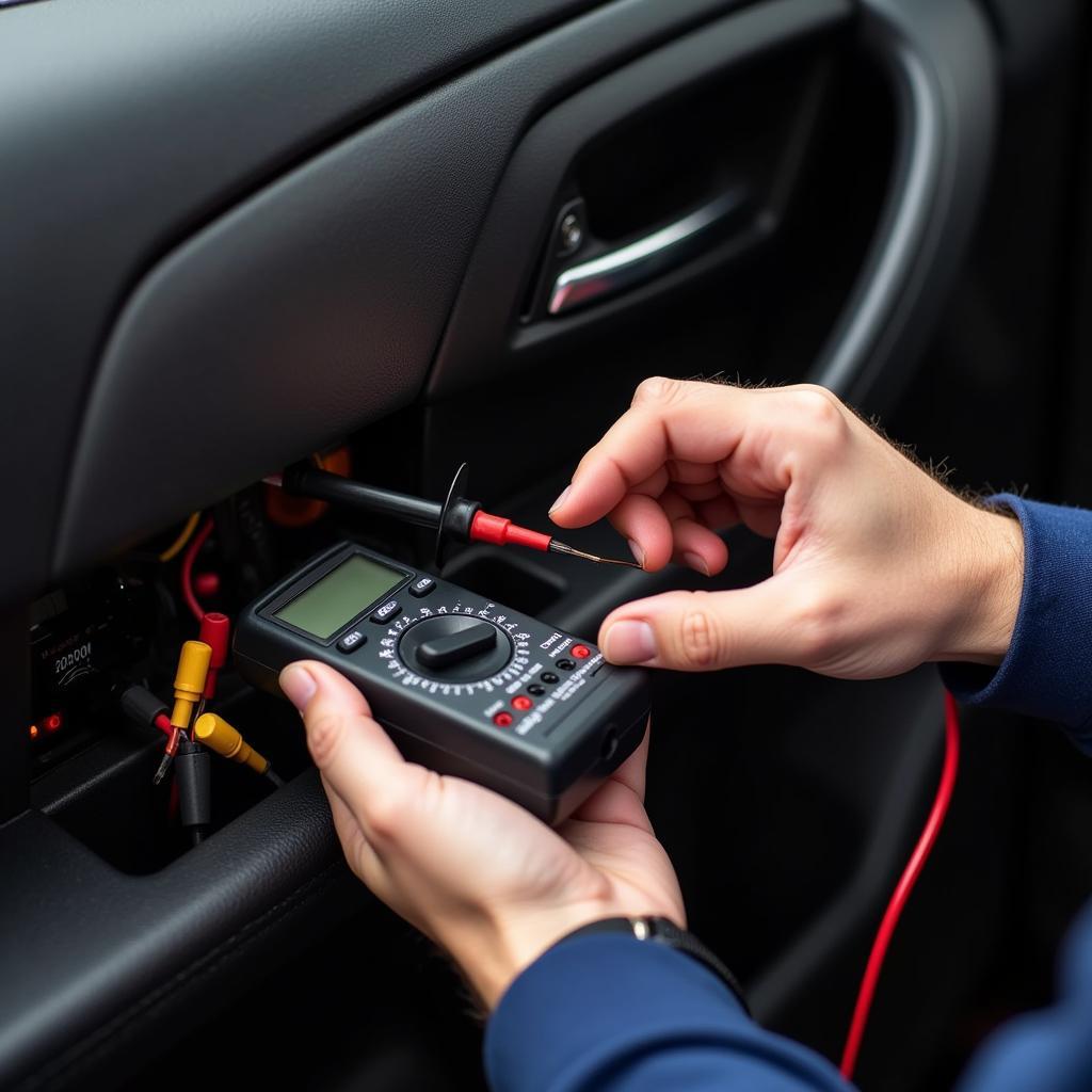 Mechanic Inspecting Car Power Window Switch