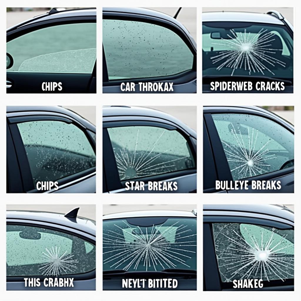 Different types of damage on car windows.