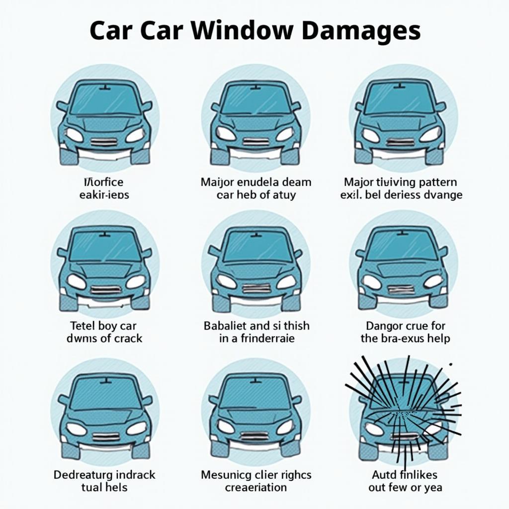 Different types of car window damage needing repair