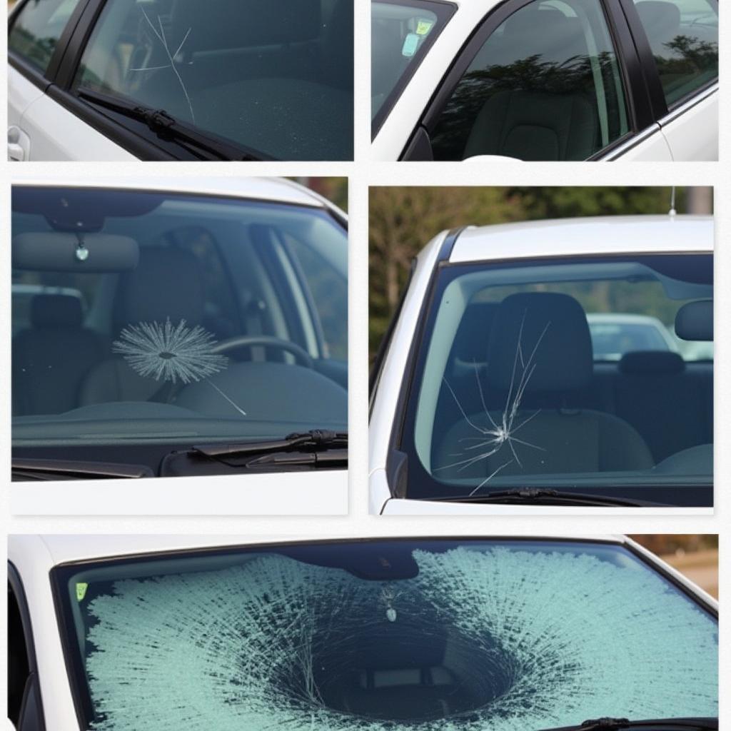 Different types of car window damage requiring repair in Multnomah County.