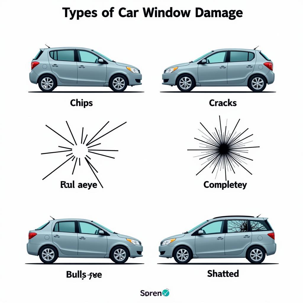 Different types of damage on a car window