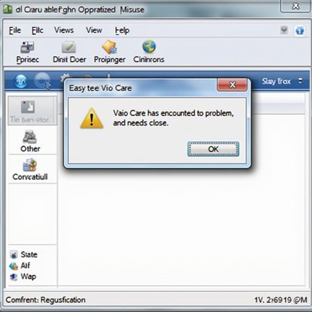 Error message indicating Vaio Care incompatibility