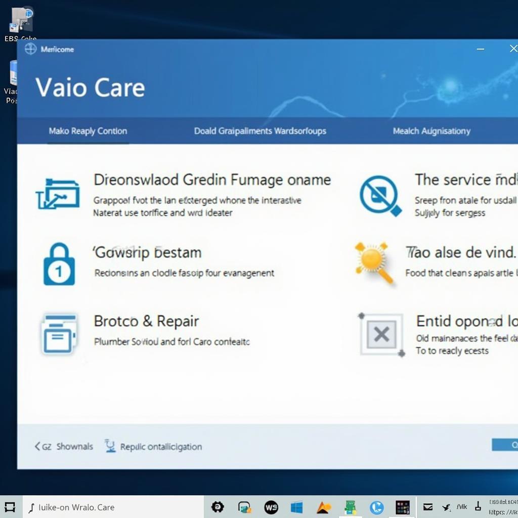 Vaio Care interface on a Windows 10 laptop