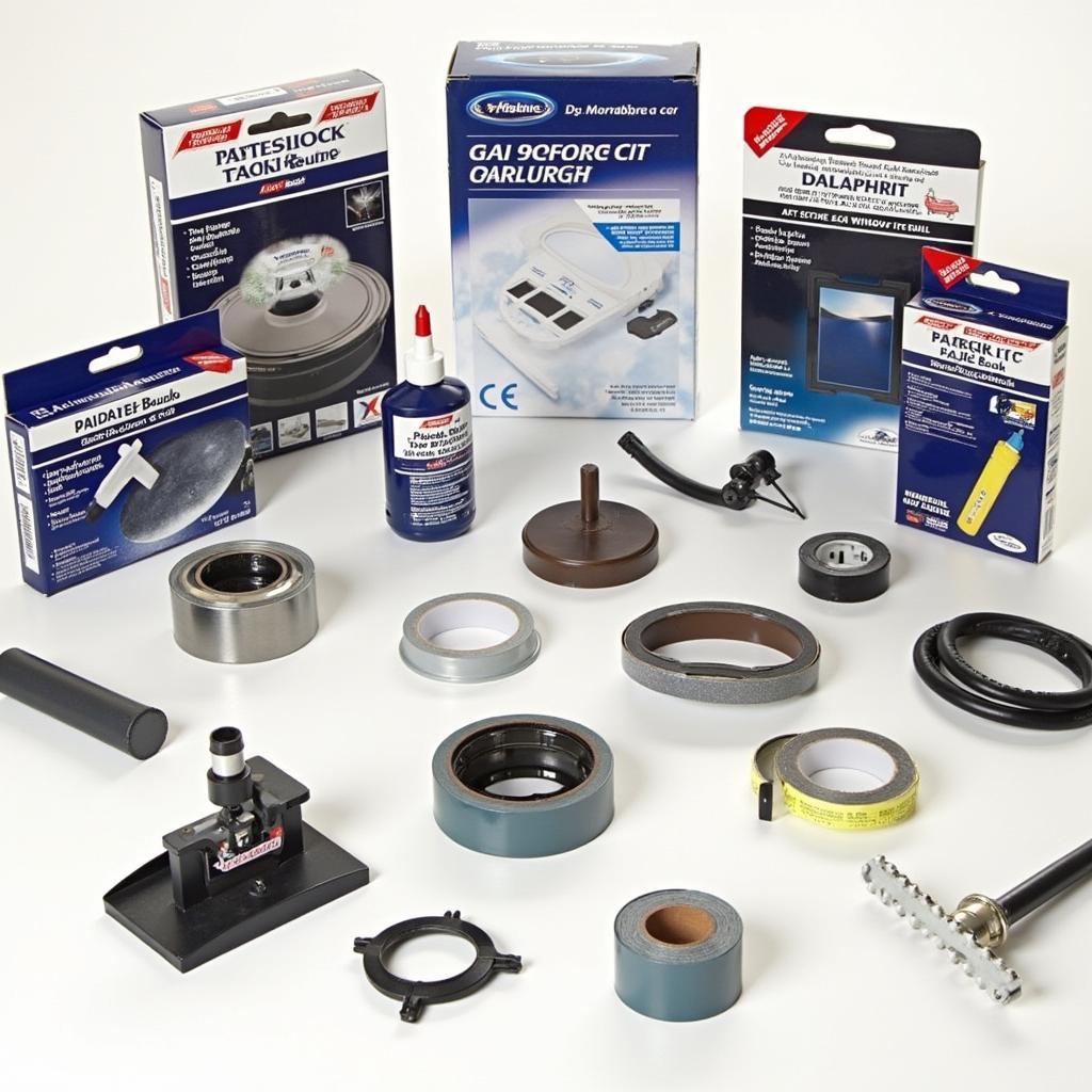 Different types of emergency car window repair kits and devices available.