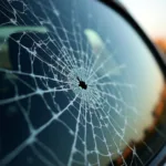 car window with significant crack