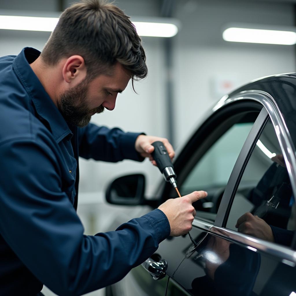 technician repairing a car window in The Villages