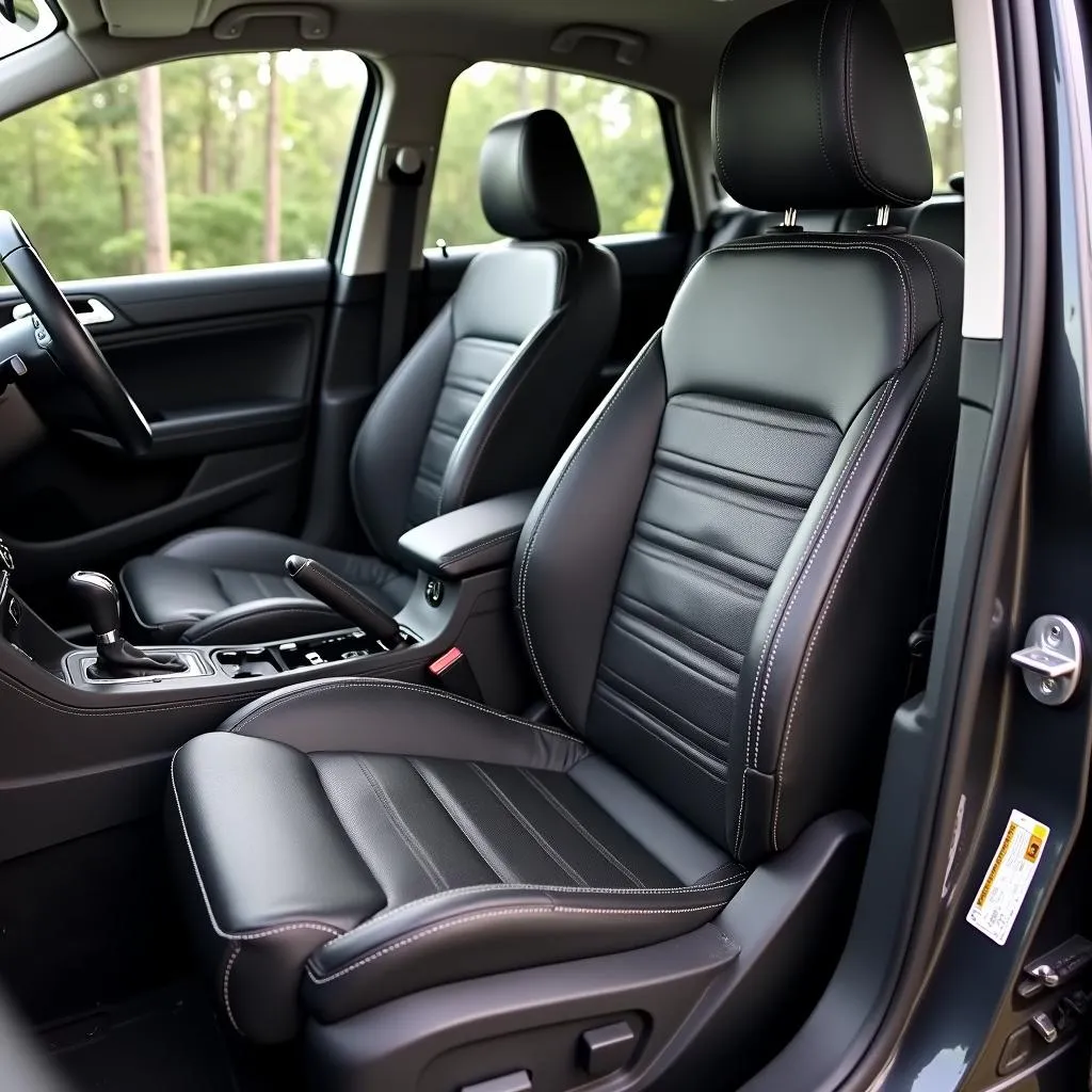 VW Golf interior with a restored leather car seat