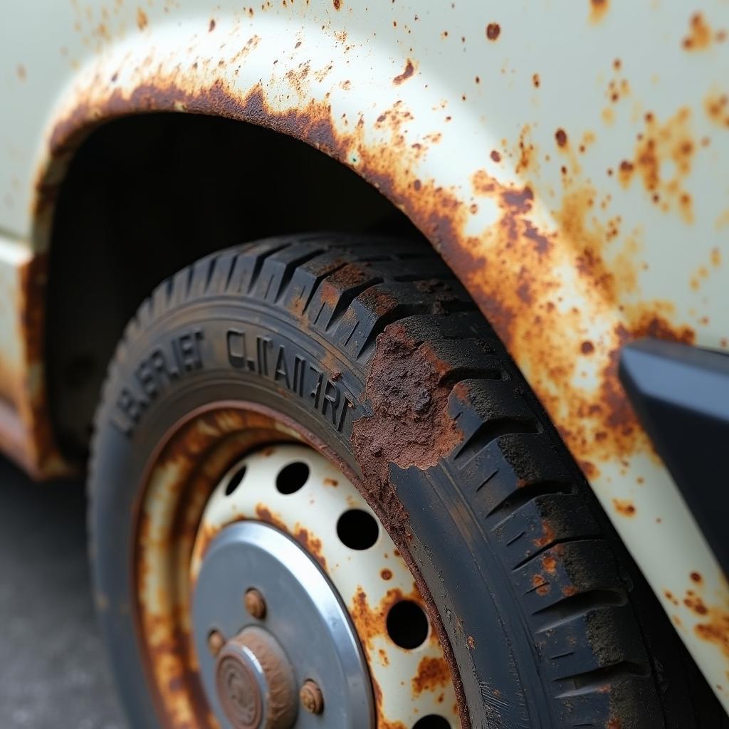 VW Mk3 Diesel with rust damage on the rear wheel arch