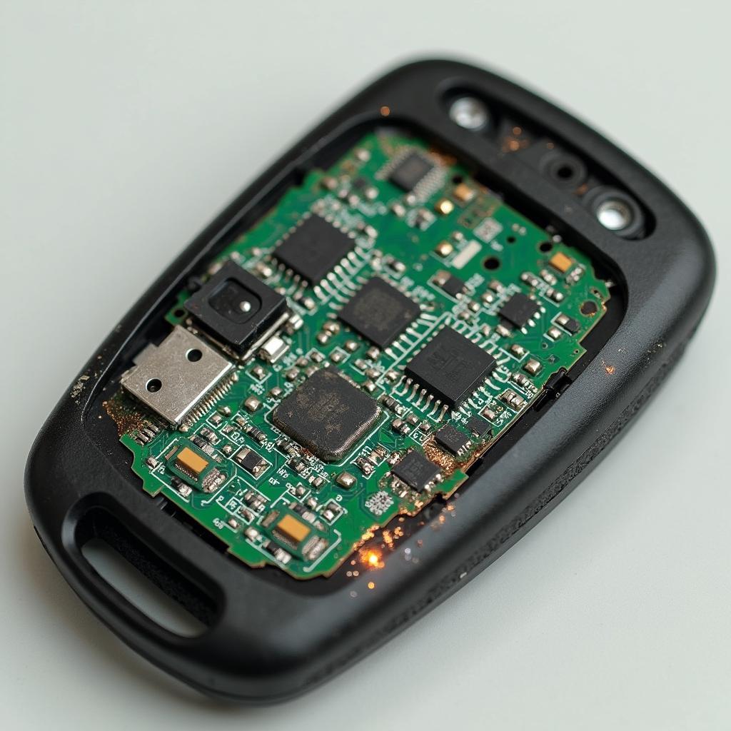 Water damage on a China car key fob circuit board