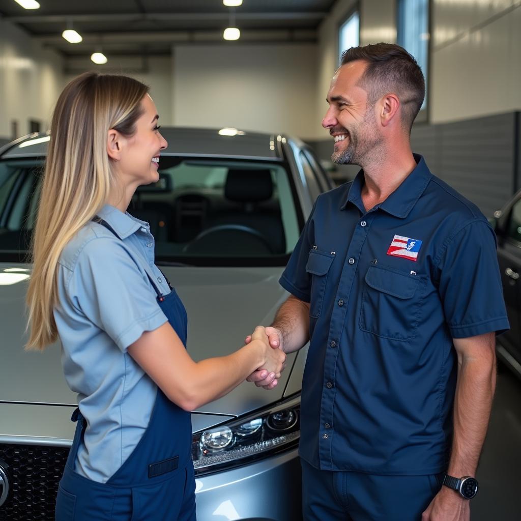 Satisfied customer receiving their repaired car in Whitley Bay 